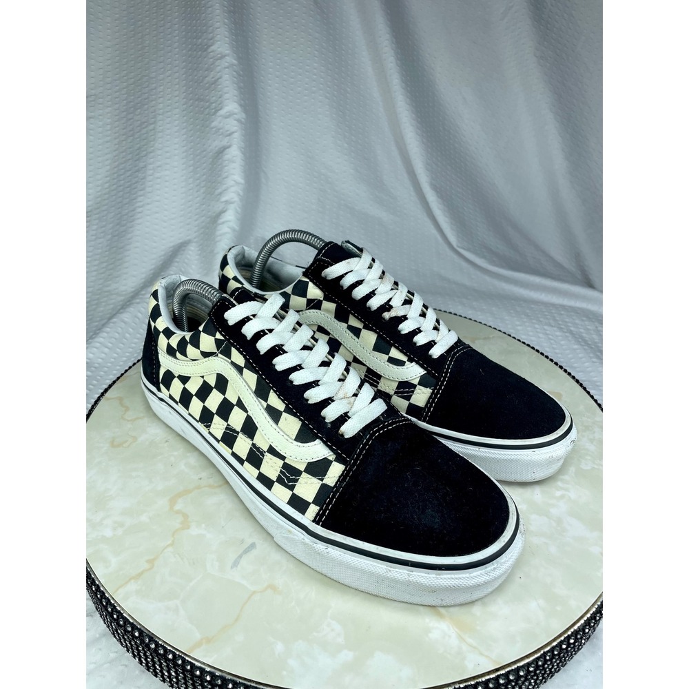 Vans Old Skool Suede Checkerboard Sneakers Mens 9 Black White Grunge Retro Shoes